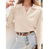 image:imageANRABESS Womens Cable Knit Sweaters Long Sleeve V Neck Sweater Tops Casual Pullover Polo Shirts Fall Fashion OutfitsParchment Beige