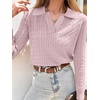 image:imageANRABESS Womens Cable Knit Sweaters Long Sleeve V Neck Sweater Tops Casual Pullover Polo Shirts Fall Fashion OutfitsPink