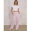 image:imageANRABESS Womens Gingham Striped Pants  Casual Lounge Pajama Bottoms for Home Sleep Daily WearPink White Stripe