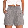 image:imageANRABESS Womens High Waisted Striped amp Gingham Shorts  Comfy Lightweight Breathable Fabric Stretchy Smocked Waist With Pockets Casual Lounge Pajama Clohtes Summer Daily WearBrown White Stripe