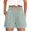 image:imageANRABESS Womens High Waisted Striped amp Gingham Shorts  Comfy Lightweight Breathable Fabric Stretchy Smocked Waist With Pockets Casual Lounge Pajama Clohtes Summer Daily WearGreen White Stripe