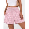 image:imageANRABESS Womens High Waisted Striped amp Gingham Shorts  Comfy Lightweight Breathable Fabric Stretchy Smocked Waist With Pockets Casual Lounge Pajama Clohtes Summer Daily WearPink White Plaid
