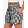 image:imageANRABESS Womens High Waisted Striped amp Gingham Shorts  Comfy Lightweight Breathable Fabric Stretchy Smocked Waist With Pockets Casual Lounge Pajama Clohtes Summer Daily WearBlack White Plaid