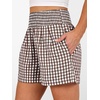 image:imageANRABESS Womens High Waisted Striped amp Gingham Shorts  Comfy Lightweight Breathable Fabric Stretchy Smocked Waist With Pockets Casual Lounge Pajama Clohtes Summer Daily WearBrown White Plaid