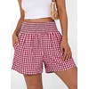 image:imageANRABESS Womens High Waisted Striped amp Gingham Shorts  Comfy Lightweight Breathable Fabric Stretchy Smocked Waist With Pockets Casual Lounge Pajama Clohtes Summer Daily WearRed White Plaid