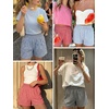 image:imageANRABESS Womens High Waisted Striped amp Gingham Shorts  Comfy Lightweight Breathable Fabric Stretchy Smocked Waist With Pockets Casual Lounge Pajama Clohtes Summer Daily WearGreen White Stripe