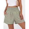 image:imageANRABESS Womens High Waisted Striped amp Gingham Shorts  Comfy Lightweight Breathable Fabric Stretchy Smocked Waist With Pockets Casual Lounge Pajama Clohtes Summer Daily WearArmy Green White Plaid