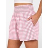 image:imageANRABESS Womens High Waisted Striped amp Gingham Shorts  Comfy Lightweight Breathable Fabric Stretchy Smocked Waist With Pockets Casual Lounge Pajama Clohtes Summer Daily WearPink White Plaid