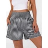 image:imageANRABESS Womens High Waisted Striped amp Gingham Shorts  Comfy Lightweight Breathable Fabric Stretchy Smocked Waist With Pockets Casual Lounge Pajama Clohtes Summer Daily WearBlack White Plaid