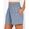 image:imageANRABESS Womens High Waisted Striped amp Gingham Shorts  Comfy Lightweight Breathable Fabric Stretchy Smocked Waist With Pockets Casual Lounge Pajama Clohtes Summer Daily WearBlue White Plaid