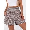 image:imageANRABESS Womens High Waisted Striped amp Gingham Shorts  Comfy Lightweight Breathable Fabric Stretchy Smocked Waist With Pockets Casual Lounge Pajama Clohtes Summer Daily WearBrown White Plaid