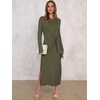 image:imageANRABESS Womens Long Sleeve Maxi Dress Tie Waist Slim with Side Slit Elegant for Work Casual Versatile Fall Winter DressArmy Green