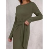 image:imageANRABESS Womens Long Sleeve Maxi Dress Tie Waist Slim with Side Slit Elegant for Work Casual Versatile Fall Winter DressArmy Green