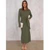 image:imageANRABESS Womens Long Sleeve Maxi Dress Tie Waist Slim with Side Slit Elegant for Work Casual Versatile Fall Winter DressArmy Green