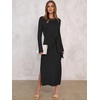 image:imageANRABESS Womens Long Sleeve Maxi Dress Tie Waist Slim with Side Slit Elegant for Work Casual Versatile Fall Winter DressBlack