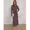 image:imageANRABESS Womens Long Sleeve Maxi Dress Tie Waist Slim with Side Slit Elegant for Work Casual Versatile Fall Winter DressCoffee
