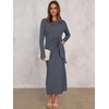 image:imageANRABESS Womens Long Sleeve Maxi Dress Tie Waist Slim with Side Slit Elegant for Work Casual Versatile Fall Winter DressDeep Gray