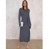image:imageANRABESS Womens Long Sleeve Maxi Dress Tie Waist Slim with Side Slit Elegant for Work Casual Versatile Fall Winter DressDeep Gray
