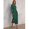 image:imageANRABESS Womens Long Sleeve Maxi Dress Tie Waist Slim with Side Slit Elegant for Work Casual Versatile Fall Winter DressDeep Green