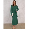 image:imageANRABESS Womens Long Sleeve Maxi Dress Tie Waist Slim with Side Slit Elegant for Work Casual Versatile Fall Winter DressDeep Green