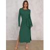image:imageANRABESS Womens Long Sleeve Maxi Dress Tie Waist Slim with Side Slit Elegant for Work Casual Versatile Fall Winter DressDeep Green
