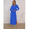 image:imageANRABESS Womens Long Sleeve Maxi Dress Tie Waist Slim with Side Slit Elegant for Work Casual Versatile Fall Winter DressRoyal Blue