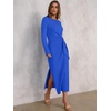 image:imageANRABESS Womens Long Sleeve Maxi Dress Tie Waist Slim with Side Slit Elegant for Work Casual Versatile Fall Winter DressRoyal Blue