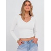 image:imageANRABESS Womens Long Sleeve V Neck Crop Tops  Slim Fit Ribbed Knit Shirts Comfy Soft Layering Top Basic Casual Daily Wear Undershirts Fall Spring Transition OutfitsWhite