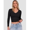 image:imageANRABESS Womens Long Sleeve V Neck Crop Tops  Slim Fit Ribbed Knit Shirts Comfy Soft Layering Top Basic Casual Daily Wear Undershirts Fall Spring Transition OutfitsBlack