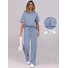 image:imageANRABESS Womens Lounge Sets 2 Piece Outfits 2026 Summer Casual Short Sleeve Sweatsuits Matching Tracksuits Wide Leg Pant SetGray Blue