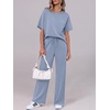 image:imageANRABESS Womens Lounge Sets 2 Piece Outfits 2026 Summer Casual Short Sleeve Sweatsuits Matching Tracksuits Wide Leg Pant SetGray Blue