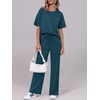 image:imageANRABESS Womens Lounge Sets 2 Piece Outfits 2026 Summer Casual Short Sleeve Sweatsuits Matching Tracksuits Wide Leg Pant SetLake Green