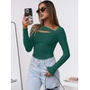image:imageANRABESS Womens Ribbed Cutout Long Sleeve Shirts  Soft Stretch Tops Basic Layering Tees Casual Daily Wear Date Night Going Out Shirts Fall Winter Transition OutfitsGreen