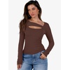 image:imageANRABESS Womens Ribbed Cutout Long Sleeve Shirts  Soft Stretch Tops Basic Layering Tees Casual Daily Wear Date Night Going Out Shirts Fall Winter Transition OutfitsRed Brown