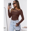 image:imageANRABESS Womens Ribbed Cutout Long Sleeve Shirts  Soft Stretch Tops Basic Layering Tees Casual Daily Wear Date Night Going Out Shirts Fall Winter Transition OutfitsRed Brown