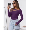 image:imageANRABESS Womens Ribbed Cutout Long Sleeve Shirts  Soft Stretch Tops Basic Layering Tees Casual Daily Wear Date Night Going Out Shirts Fall Winter Transition OutfitsPurple