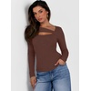image:imageANRABESS Womens Ribbed Cutout Long Sleeve Shirts  Soft Stretch Tops Basic Layering Tees Casual Daily Wear Date Night Going Out Shirts Fall Winter Transition OutfitsRed Brown