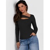 image:imageANRABESS Womens Ribbed Cutout Long Sleeve Shirts  Soft Stretch Tops Basic Layering Tees Casual Daily Wear Date Night Going Out Shirts Fall Winter Transition OutfitsBlack