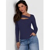 image:imageANRABESS Womens Ribbed Cutout Long Sleeve Shirts  Soft Stretch Tops Basic Layering Tees Casual Daily Wear Date Night Going Out Shirts Fall Winter Transition OutfitsNavy Blue