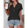 image:imageANRABESS Womens Short Sleeve Lace Top 2026 Henley V Neck Shirts Versatile Trendy Casual Office Outfits for Work amp SummerBlack