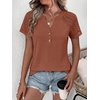 image:imageANRABESS Womens Short Sleeve Lace Top 2026 Henley V Neck Shirts Versatile Trendy Casual Office Outfits for Work amp SummerBurnt Brown