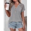 image:imageANRABESS Womens Short Sleeve Lace Top 2026 Henley V Neck Shirts Versatile Trendy Casual Office Outfits for Work amp SummerGray