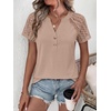 image:imageANRABESS Womens Short Sleeve Lace Top 2026 Henley V Neck Shirts Versatile Trendy Casual Office Outfits for Work amp SummerKhaki