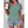 image:imageANRABESS Womens Short Sleeve Lace Top 2026 Henley V Neck Shirts Versatile Trendy Casual Office Outfits for Work amp SummerLight Green
