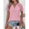 image:imageANRABESS Womens Short Sleeve Lace Top 2026 Henley V Neck Shirts Versatile Trendy Casual Office Outfits for Work amp SummerPink