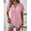 image:imageANRABESS Womens Short Sleeve Lace Top 2026 Henley V Neck Shirts Versatile Trendy Casual Office Outfits for Work amp SummerPink