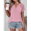 image:imageANRABESS Womens Short Sleeve Lace Top 2026 Henley V Neck Shirts Versatile Trendy Casual Office Outfits for Work amp SummerPink