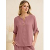 image:imageANRABESS Womens Summer 2 Piece Lounge Sets 34 Sleeve V Neck Top Wide Leg Palazzo Pants Set 2026 Beach Travel OutfitsDusty Rose