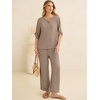 image:imageANRABESS Womens Summer 2 Piece Lounge Sets 34 Sleeve V Neck Top Wide Leg Palazzo Pants Set 2026 Beach Travel OutfitsLight Camel