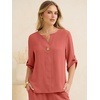 image:imageANRABESS Womens Summer 2 Piece Lounge Sets 34 Sleeve V Neck Top Wide Leg Palazzo Pants Set 2026 Beach Travel OutfitsOrange Red
